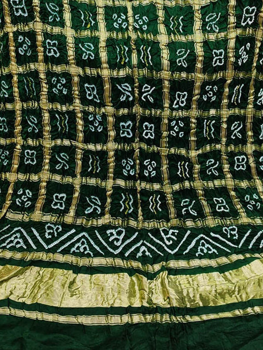 Green Bandhani Pure Gajji Silk Gharchola Dupatta - Luxurion World