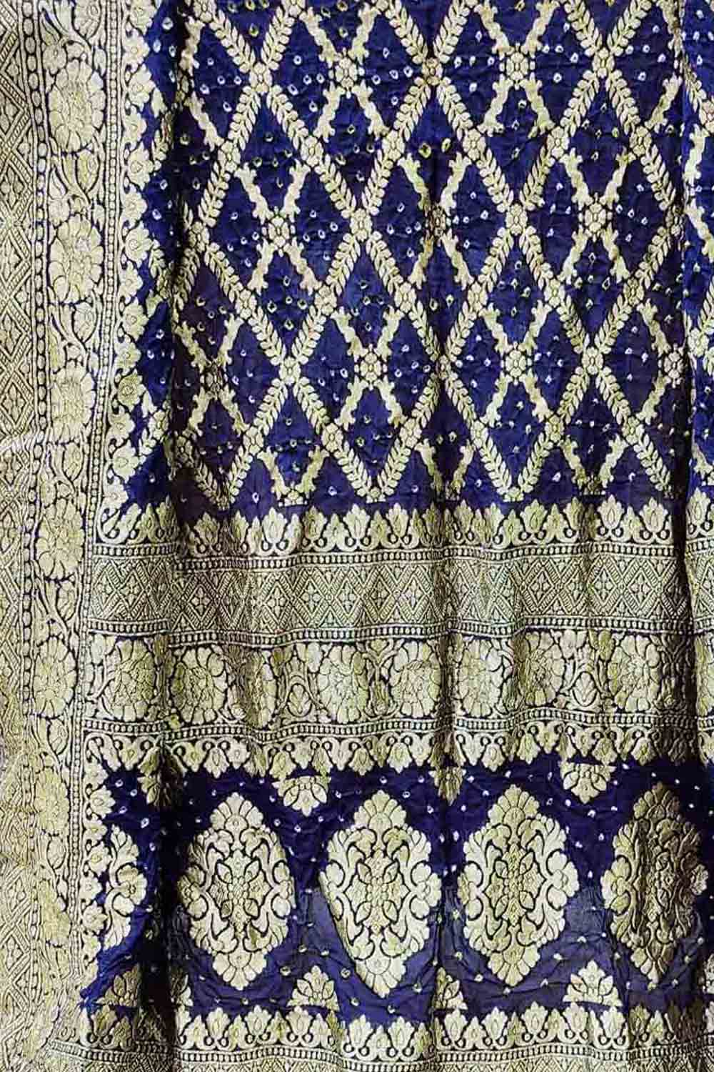 Blue Banarasi Bandhani Handloom Pure Georgette Dupatta - Luxurion World