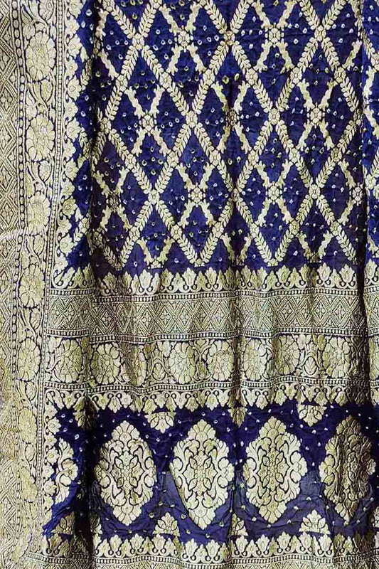 Blue Banarasi Bandhani Handloom Pure Georgette Dupatta - Luxurion World