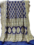 Blue Banarasi Bandhani Handloom Pure Georgette Dupatta - Luxurion World
