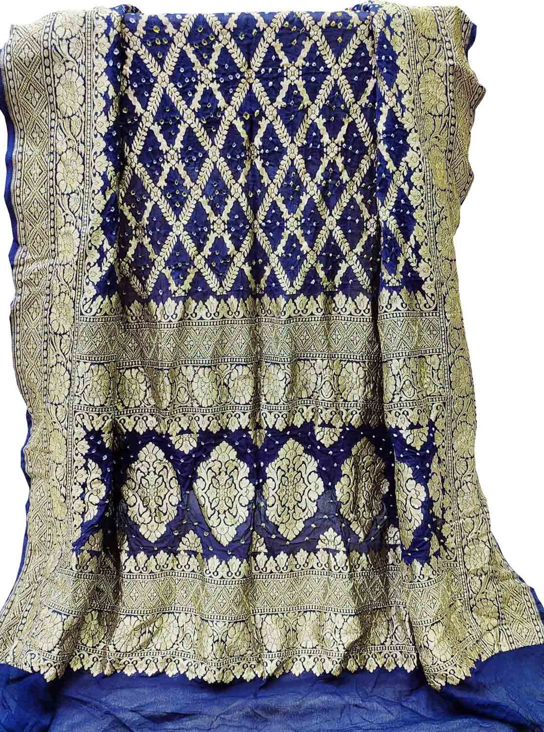 Blue Banarasi Bandhani Handloom Pure Georgette Dupatta - Luxurion World