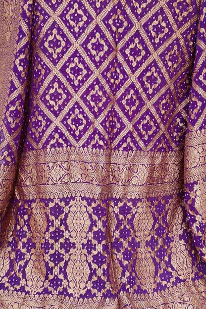 Purple Banarasi Bandhani Handloom Pure Georgette Dupatta