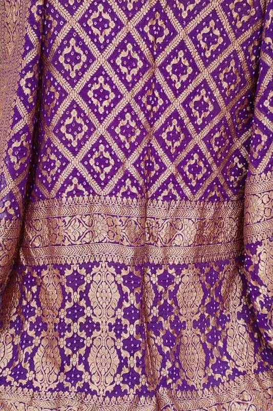 Purple Banarasi Bandhani Handloom Pure Georgette Dupatta - Luxurion World