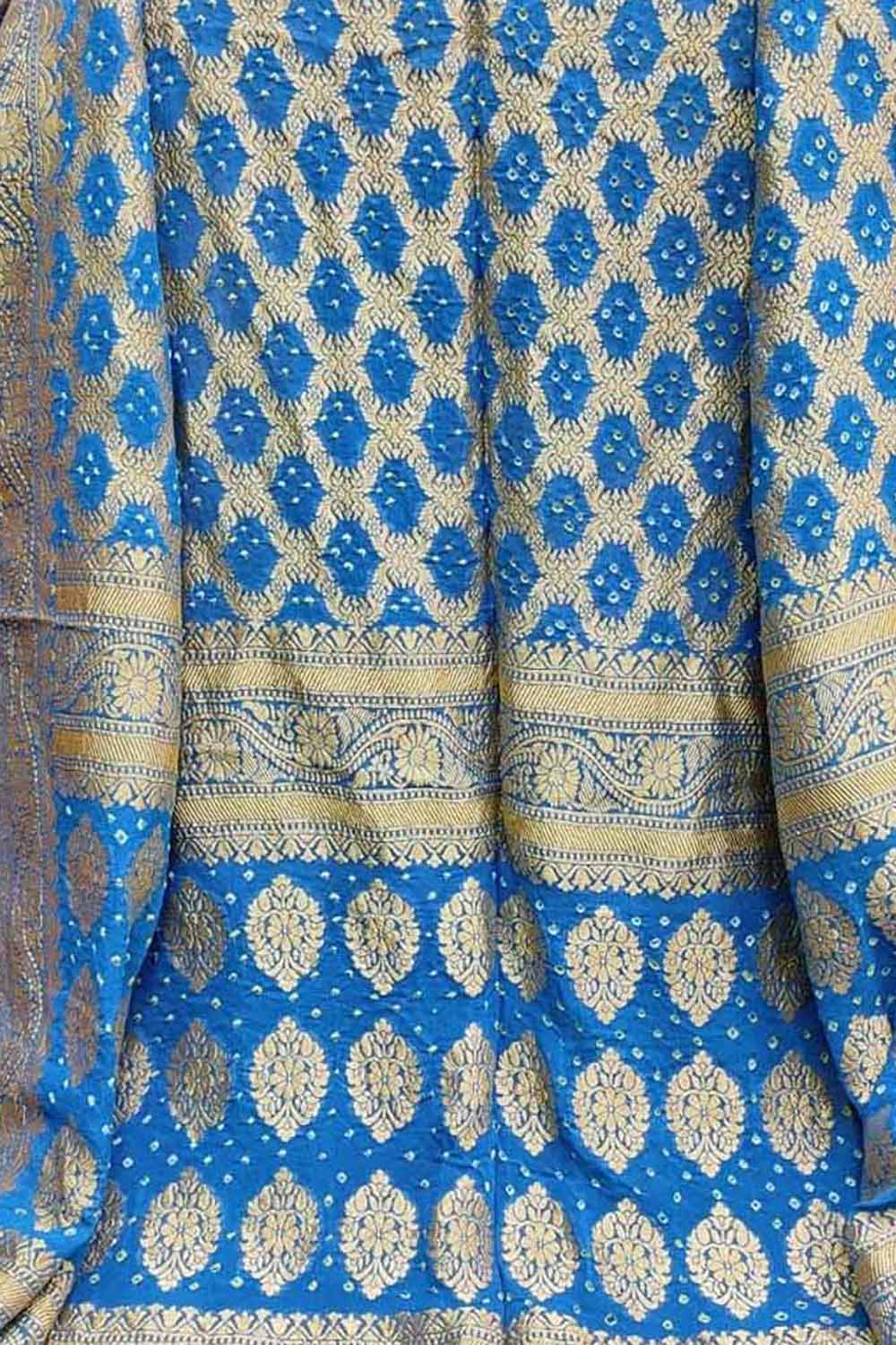 Blue Banarasi Bandhani Handloom Pure Georgette Dupatta - Luxurion World