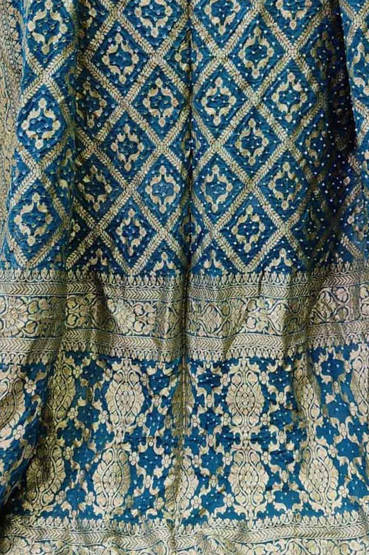 Blue Banarasi Bandhani Handloom Pure Georgette Dupatta - Luxurion World