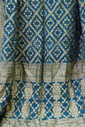 Blue Banarasi Bandhani Handloom Pure Georgette Dupatta - Luxurion World