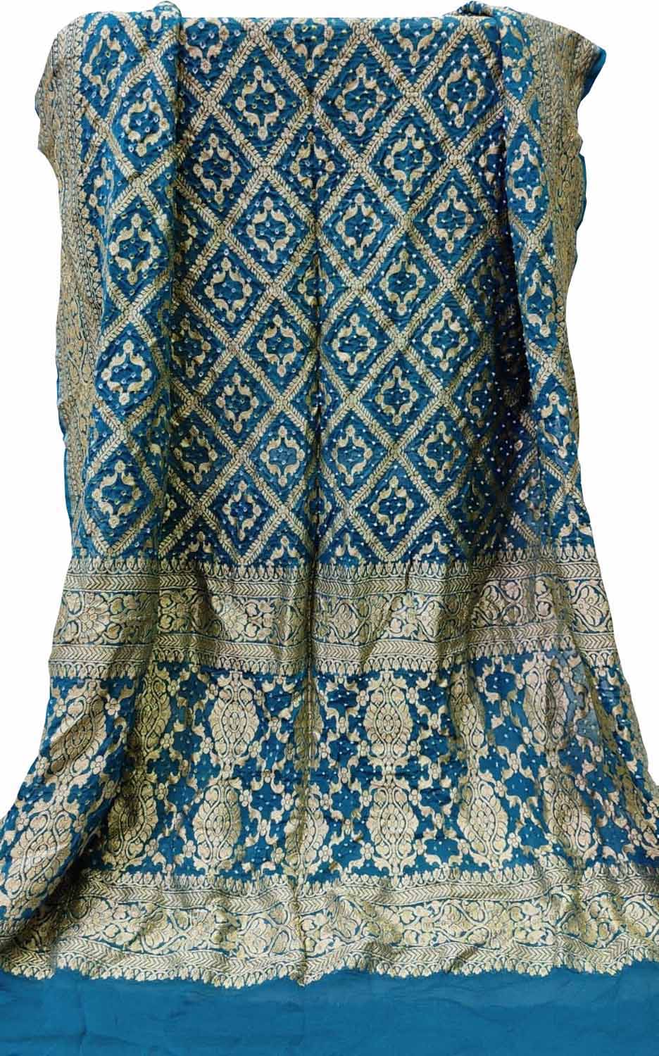 Blue Banarasi Bandhani Handloom Pure Georgette Dupatta - Luxurion World