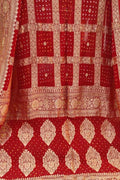 Red Banarasi Bandhani Handloom Pure Georgette Dupatta - Luxurion World