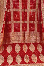 Red Banarasi Bandhani Handloom Pure Georgette Dupatta - Luxurion World