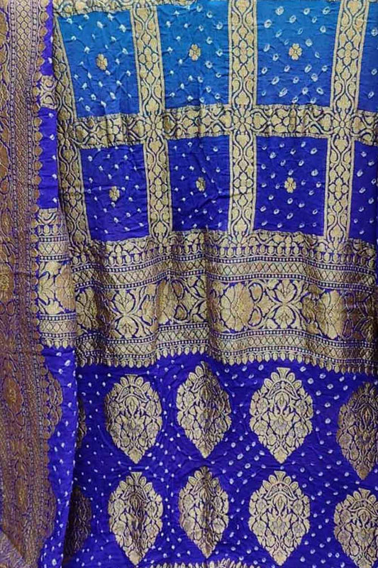 Blue Banarasi Bandhani Handloom Pure Georgette Dupatta