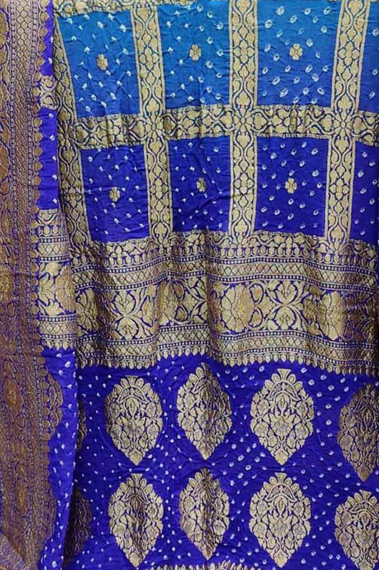 Blue Banarasi Bandhani Handloom Pure Georgette Dupatta - Luxurion World