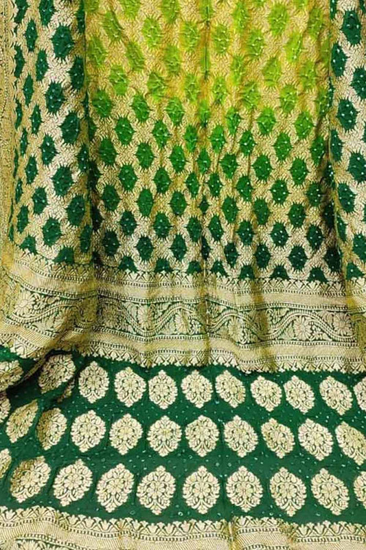 Green Banarasi Bandhani Handloom Pure Georgette Dupatta