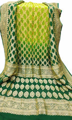 Green Banarasi Bandhani Handloom Pure Georgette Dupatta - Luxurion World