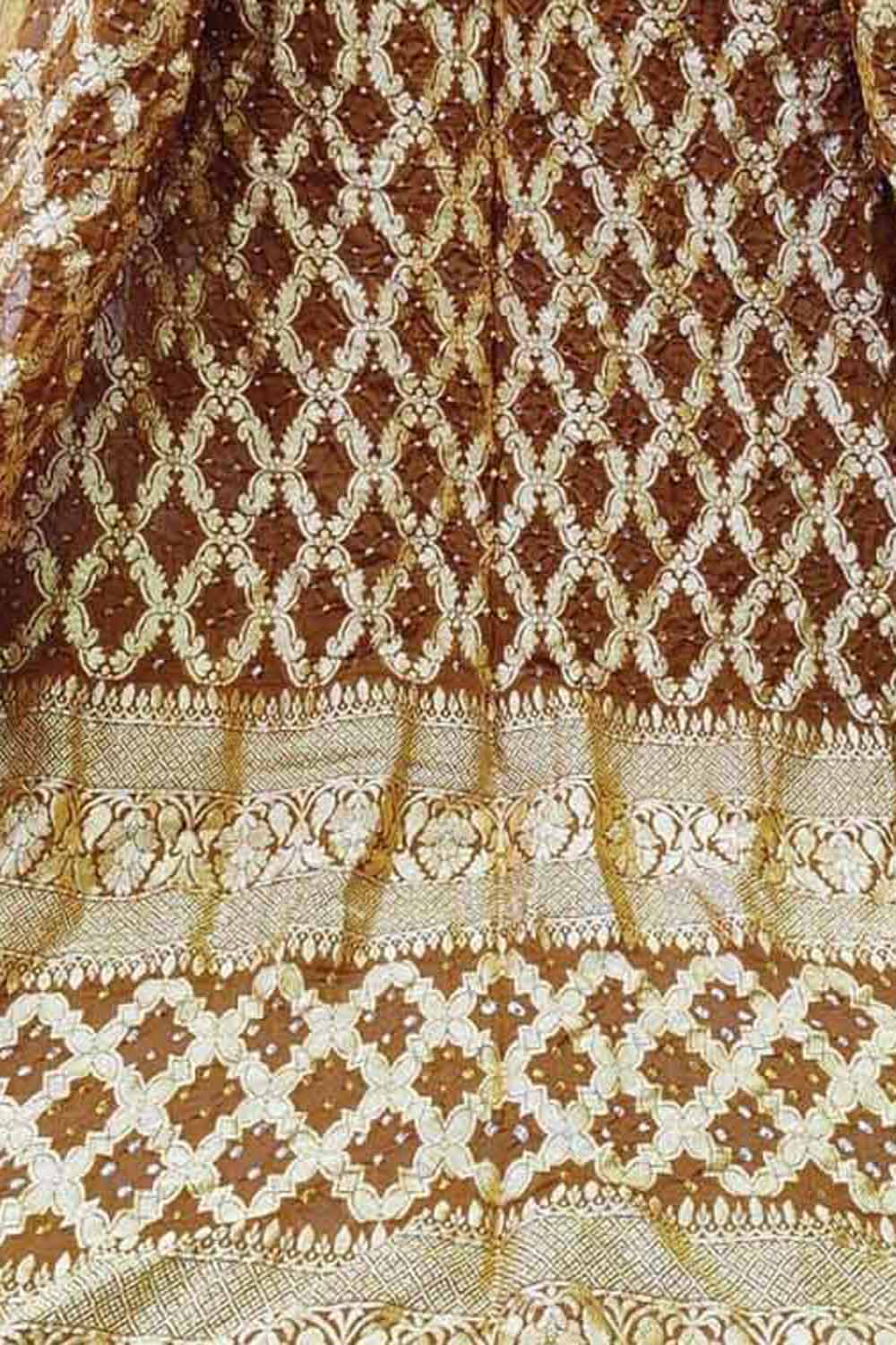 Brown Banarasi Bandhani Handloom Pure Georgette Dupatta - Luxurion World