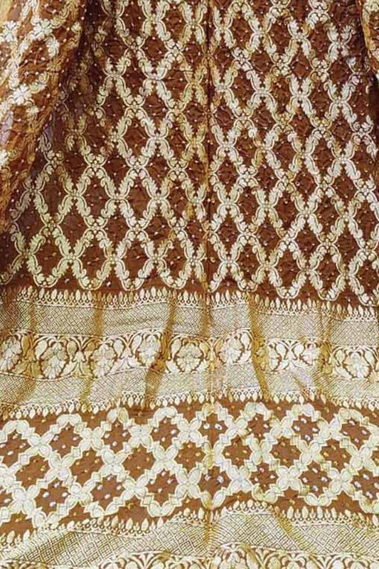Brown Banarasi Bandhani Handloom Pure Georgette Dupatta - Luxurion World