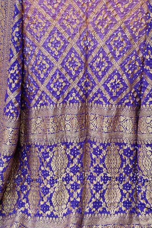 Purple Banarasi Bandhani Handloom Pure Georgette Dupatta - Luxurion World