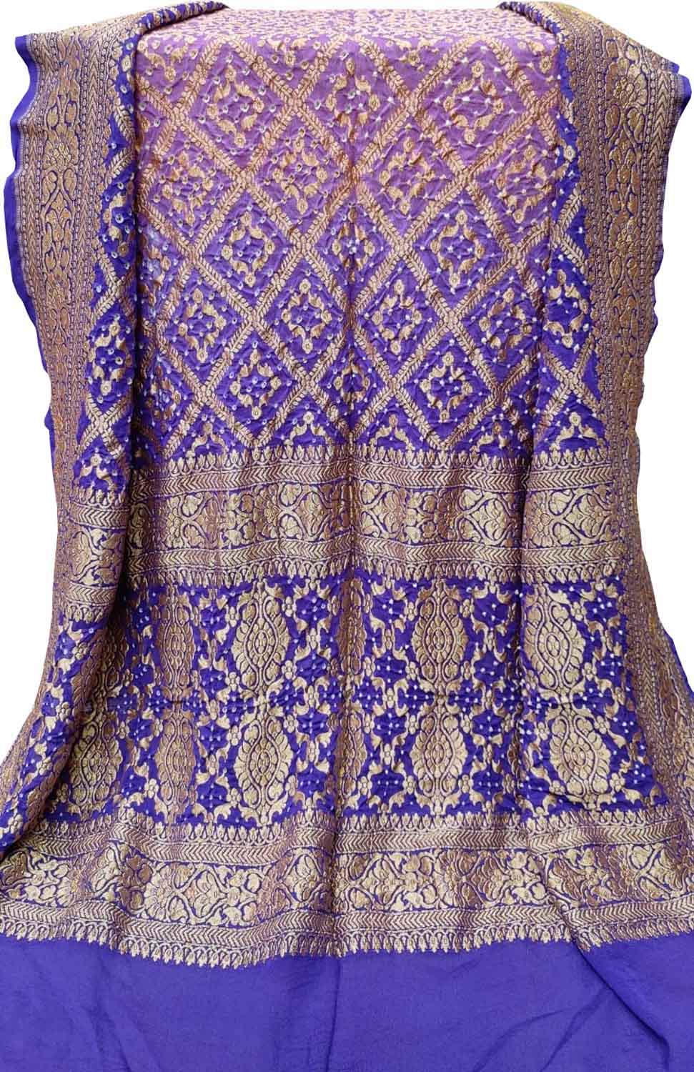 Purple Banarasi Bandhani Handloom Pure Georgette Dupatta - Luxurion World