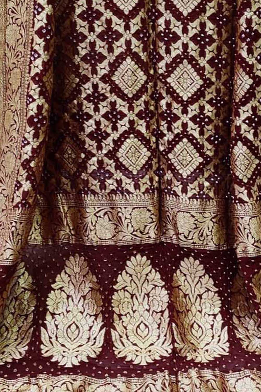 Maroon Banarasi Bandhani Handloom Pure Georgette Dupatta - Luxurion World