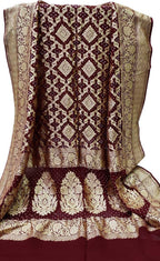 Maroon Banarasi Bandhani Handloom Pure Georgette Dupatta - Luxurion World