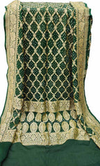 Green Banarasi Bandhani Handloom Pure Georgette Dupatta - Luxurion World