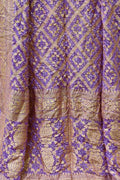 Purple Banarasi Bandhani Handloom Pure Georgette Dupatta - Luxurion World