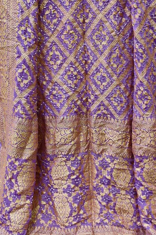 Purple Banarasi Bandhani Handloom Pure Georgette Dupatta - Luxurion World