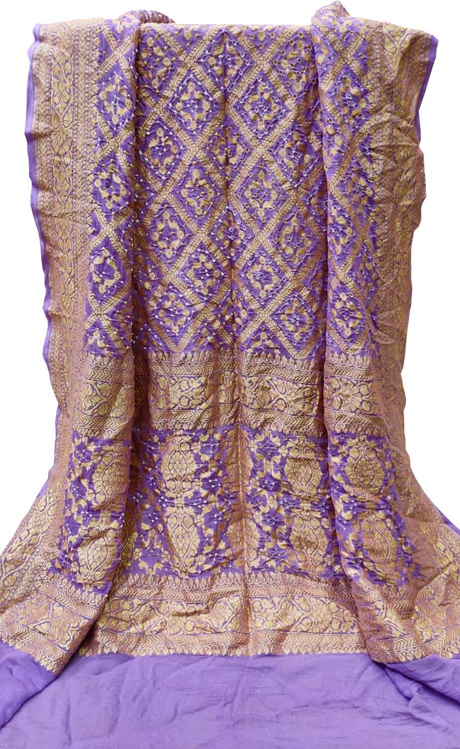 Purple Banarasi Bandhani Handloom Pure Georgette Dupatta - Luxurion World