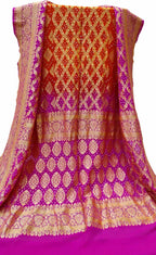 Red And Pink Banarasi Bandhani Handloom Pure Georgette Dupatta - Luxurion World
