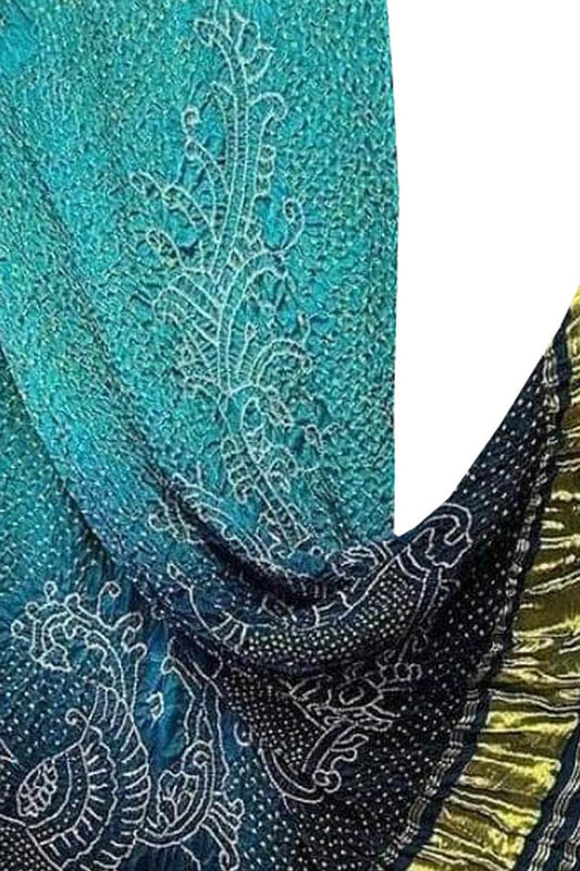 Blue Bandhani Pure Gajji Silk Peacock Design Dupatta - Luxurion World