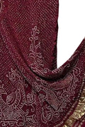 Maroon Bandhani Pure Gajji Silk Peacock Design Dupatta - Luxurion World
