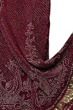 Maroon Bandhani Pure Gajji Silk Peacock Design Dupatta - Luxurion World