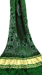 Green Bandhani Pure Gajji Silk Peacock Design Dupatta - Luxurion World