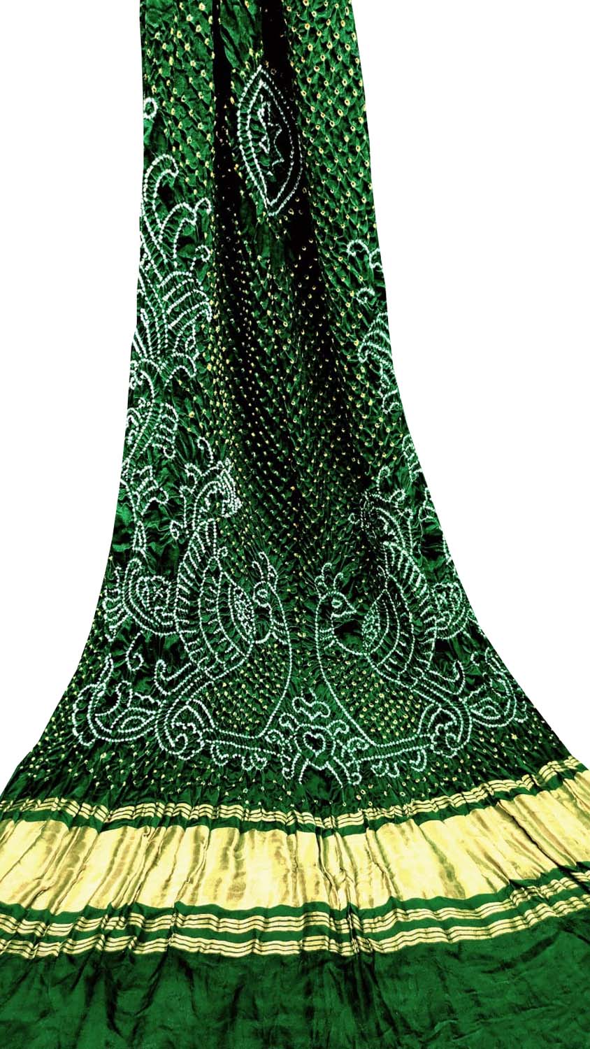 Green Bandhani Pure Gajji Silk Peacock Design Dupatta - Luxurion World