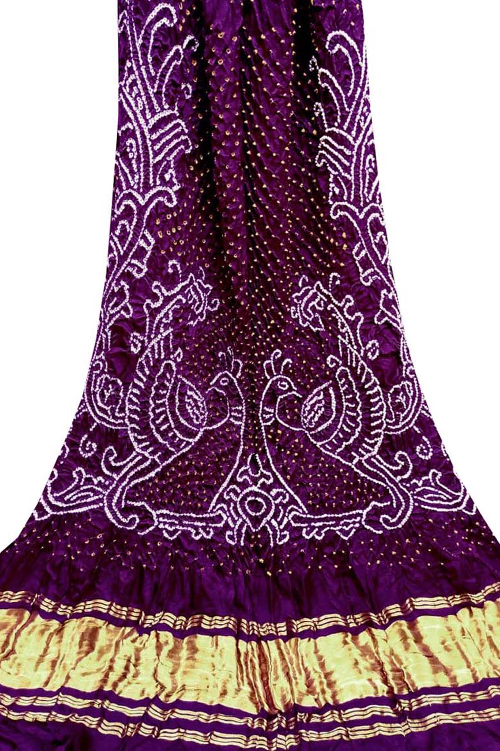 Purple Bandhani Pure Gajji Silk Peacock Design Dupatta - Luxurion World