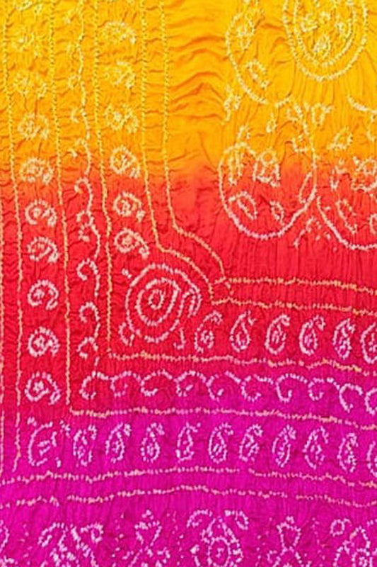 Multicolor Bandhani Pure Gajji Silk Dupatta - Luxurion World