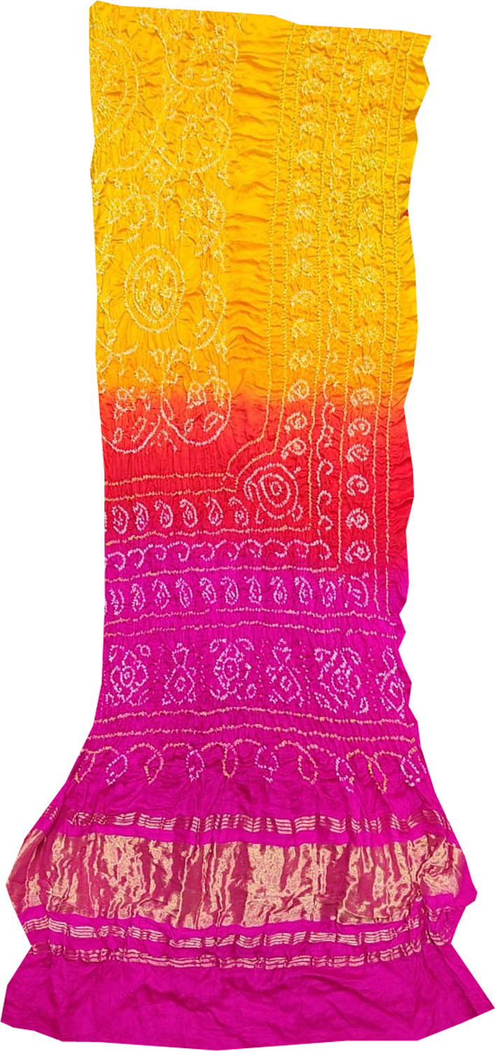 Multicolor Bandhani Pure Gajji Silk Dupatta - Luxurion World