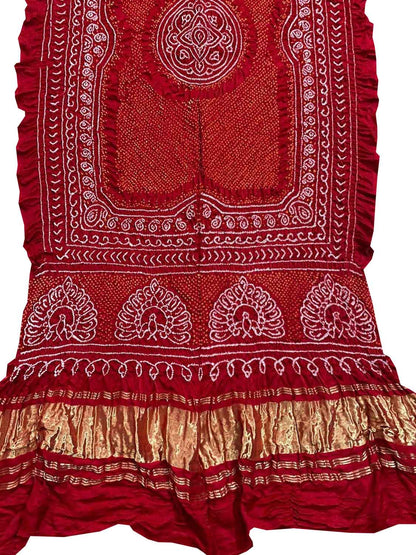 Red Bandhani Pure Gajji Silk Dupatta - Luxurion World