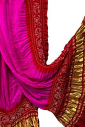 Pink And Red Bandhani Pure Gajji Silk Dupatta - Luxurion World