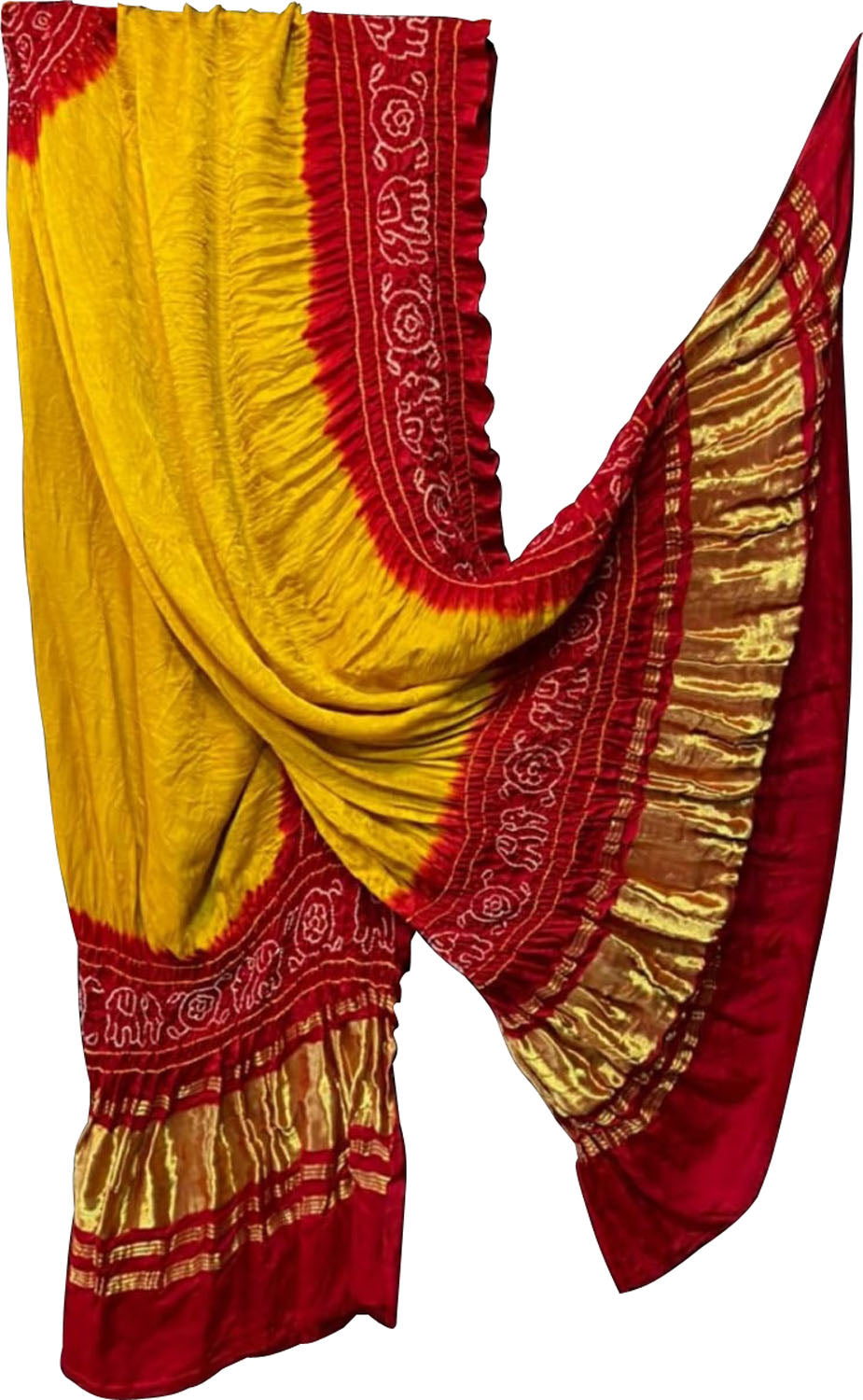 Yellow And Red Bandhani Pure Gajji Silk Dupatta - Luxurion World