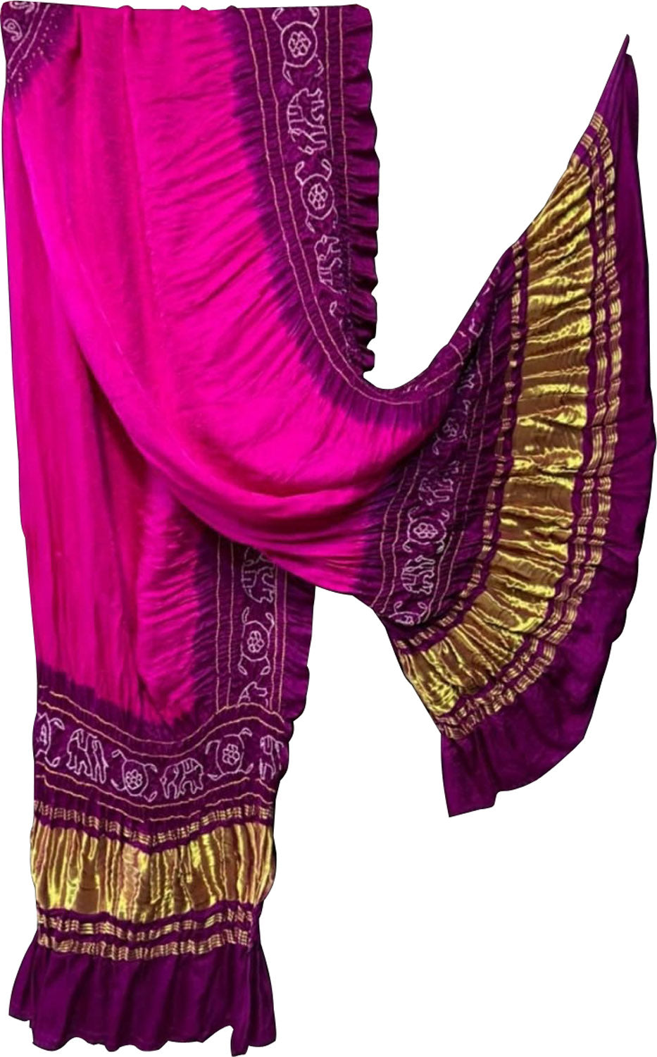 Pink And Purple Bandhani Pure Gajji Silk Dupatta - Luxurion World