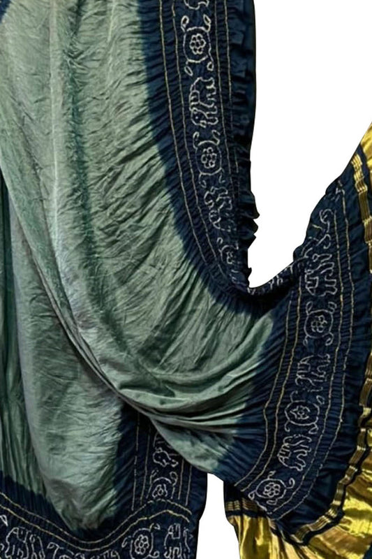 Grey And Blue Bandhani Pure Gajji Silk Dupatta - Luxurion World