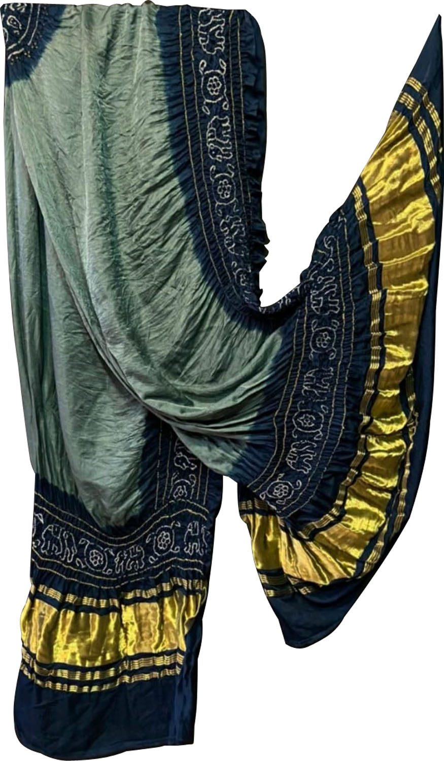 Grey And Blue Bandhani Pure Gajji Silk Dupatta - Luxurion World