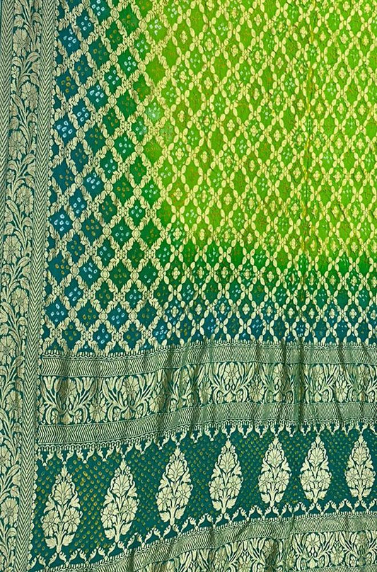 Green Bandhani Pure Georgette Dupatta - Luxurion World