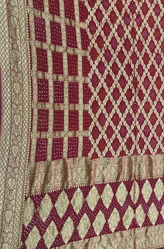Maroon Bandhani Pure Georgette Dupatta - Luxurion World