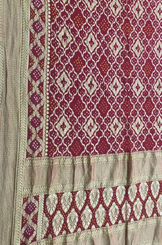 Maroon Bandhani Pure Georgette Dupatta - Luxurion World