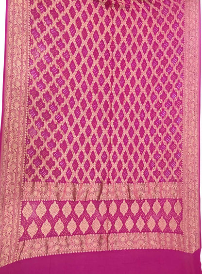 Pink Banarasi Bandhani Pure Georgette Dupatta - Luxurion World