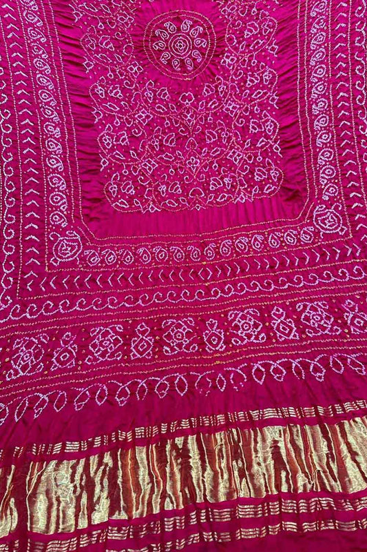 Stunning Pink Bandhani Gajji Silk Dupatta - Luxurion World