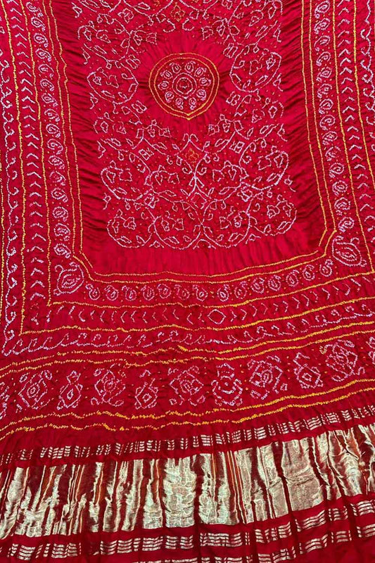 Vibrant Red Bandhani Gajji Silk Dupatta - Pure Elegance - Luxurion World