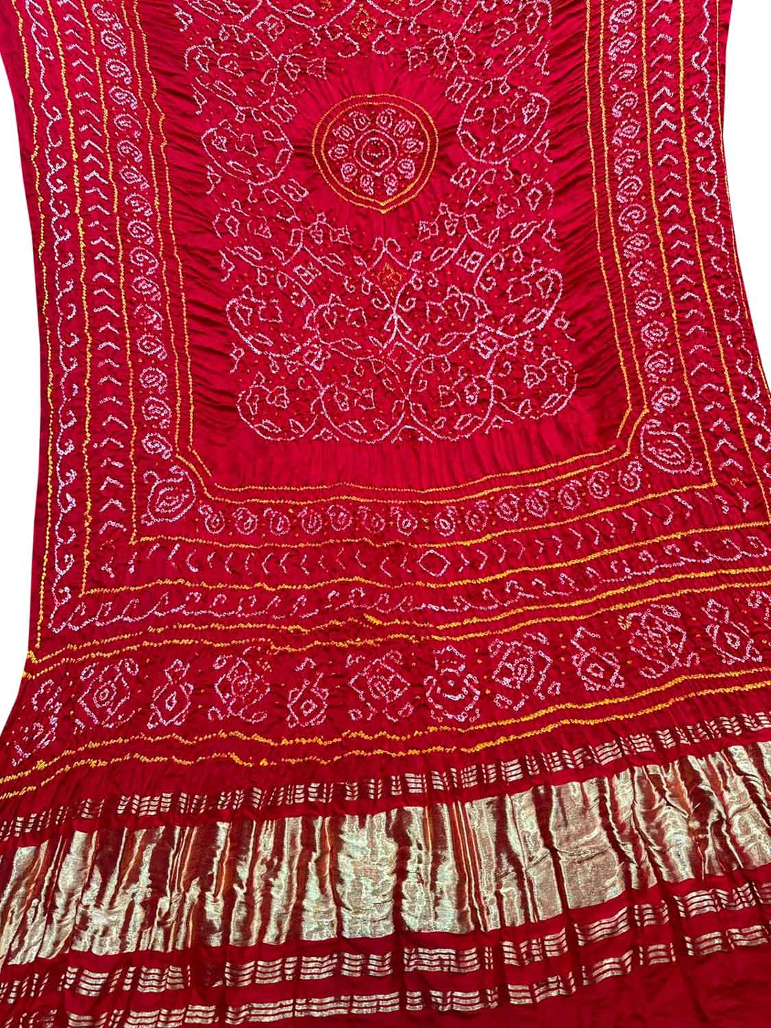 Vibrant Red Bandhani Gajji Silk Dupatta - Pure Elegance - Luxurion World