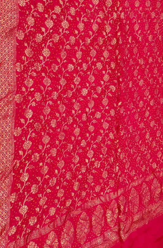 Pink Banarasi Bandhani Pure Moonga Silk Dupatta - Luxurion World